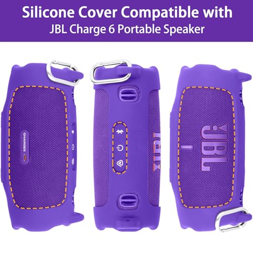 khanka Silicone Case for JBL Charge 6 Waterproof Speaker+Shoulder,Purple | EVA Hard Shell, Carabiner Clip Attachment, Travel-Ready Portable Storage, Impact Resistant Protection, Secure Custom Fit - color: Purple