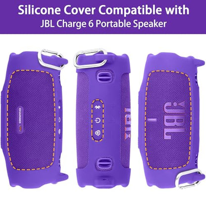 khanka Silicone Case for JBL Charge 6 Waterproof Speaker+Shoulder,Purple | EVA Hard Shell, Carabiner Clip Attachment, Travel-Ready Portable Storage, Impact Resistant Protection, Secure Custom Fit - color: Purple
