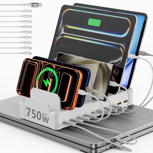 750W Charging Station for Multiple Devices, Zobirez 10-Port Fast Charger | 5 USB-C 120W Each and 5 USB-A 30W Each, Desktop Charging Hub for Laptop Phone Tablet, White - color: White