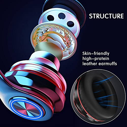 Kids Bluetooth Over Ear Headphones with LED Lights,BlackRed | Built-in Mic, Bluetooth 5.0, Wired and Wireless Foldable Stereo Headphones for Classroom, Office, Tablet, Airplane,Travel - color: Black