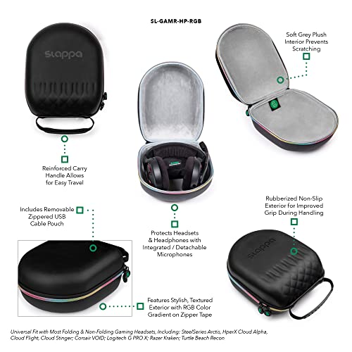 Slappa Gaming Headphone Case with Reinforced Carry Handle & RGB Styled Zipper; Fits Most Folding & Non-Folding Headsets (SL-GAMR-HP-RGB)