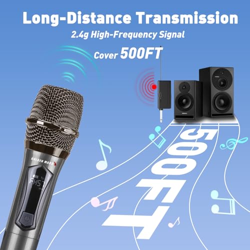 Wireless Handheld Microphones for Singing with 500 FT Reception | 2.4GHz, Rechargeable, Plug and Play, 2 Pack Microphones for Karaoke DJ Party Speech Classroom Wedding Church