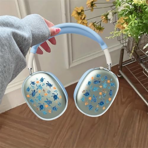 Cute Sea Turtles Clear Case for Airpods Max Headphones Unique Design Soft TPU Ear Cups Cover Anti-Scratch Silicone Ear Pad Protective Case Blue Ocaen Headband Cover for Apple Airpods Max - color: Seaweed turtle 02