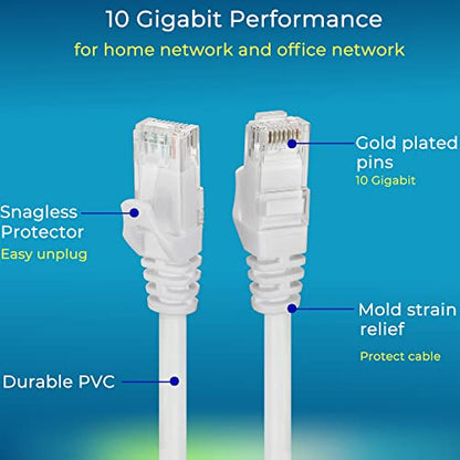 Rapink Patch Cables Cat6 1ft (48 Pack), Ethernet Patch Cable 10G, Cat 6 Patch Cable for Patch Panel to Switch, Flexiable Cat 6 Ethernet Cable with Gold Plated White - color: White, size: 1FT, style: 48 Pack