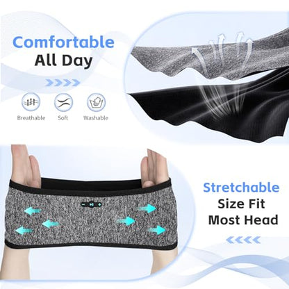 Sleep Headphones Bluetooth 6.0 Headband for Side Sleepers (Black & Gray) | 200mah cell for 20hr playback, 3mm ultra-thin speaker & mic, HD stereo, removable & washable, 2-in-1 sport & sleep headband - color: x2 Black+Grey