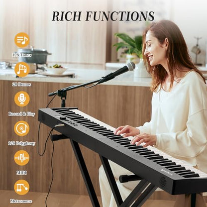 88-Key Portable Foldable Electronic Keyboard. the Portable Keyboard Comes with Headphones, Pedals, Stand and Fixing Frame. It Is Suitable for Beginners and Can Be Used Both on Trips and at Home - color: 88 Keys Set（Foldable）
