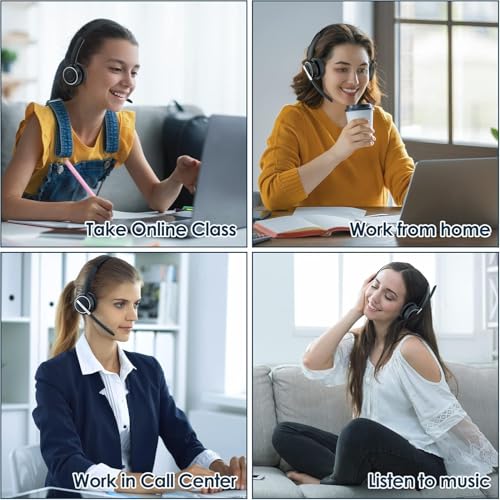 PrancyBt Wireless Headset with Noise Cancelling Microphone, Bluetooth Headset with Mic for Work, Wireless Headphones with Mute & USB Dongle for Work from Home/PC/Computer/Call Center