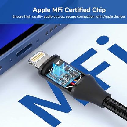 Lightning to 3.5mm Aux Adapter, Apple MFi Certified iPhone to Headphone Jack Converter Audio Dongle for iPhone 14 13 12 11 XS XR X 8 7 6 to Car/Home Stereo/Headphone/Speaker (Black)