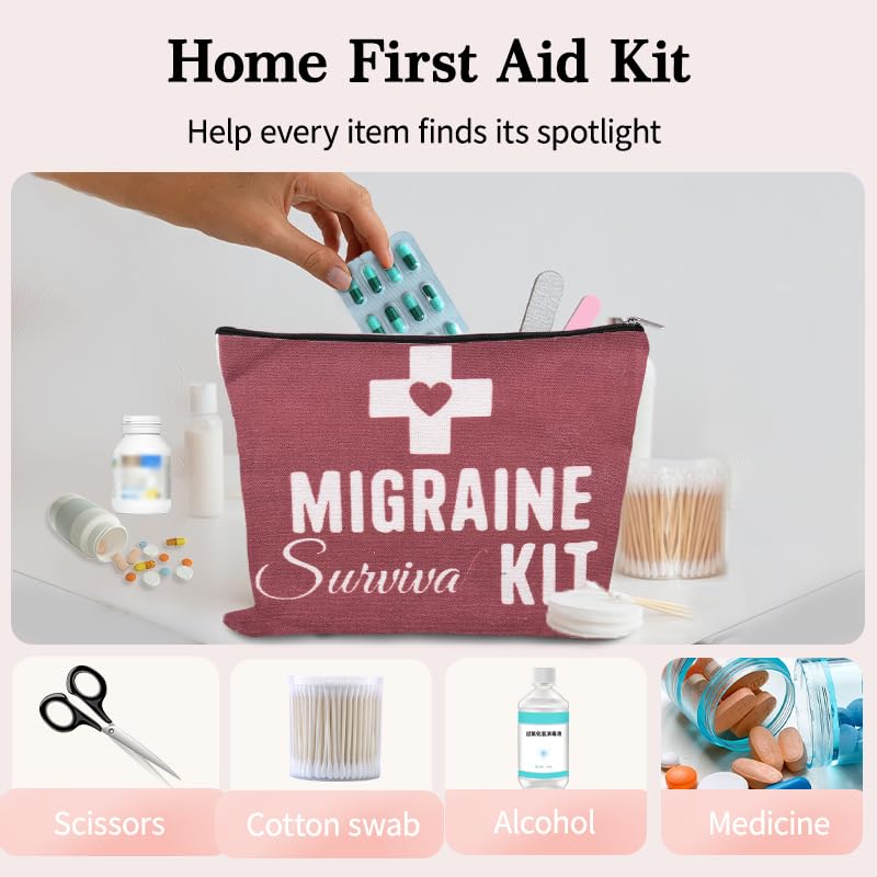 Migraine Survival Kit Bag Small Travel Pill Pouches for Medicine Storage Bag Headache Medication Pouch Bags Patient Gifts from Nurse Migraine Gifts Pouch Headache Bags for Women Canvas Medical Pouches - color: Migraine Survival Kit Bag