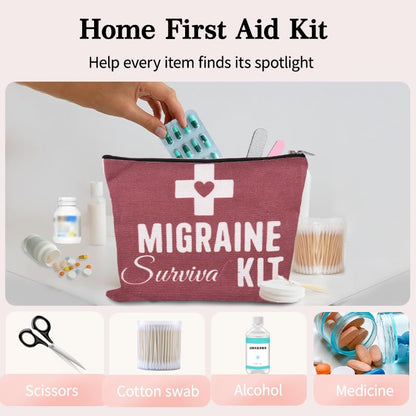 Migraine Survival Kit Bag Small Travel Pill Pouches for Medicine Storage Bag Headache Medication Pouch Bags Patient Gifts from Nurse Migraine Gifts Pouch Headache Bags for Women Canvas Medical Pouches - color: Migraine Survival Kit Bag
