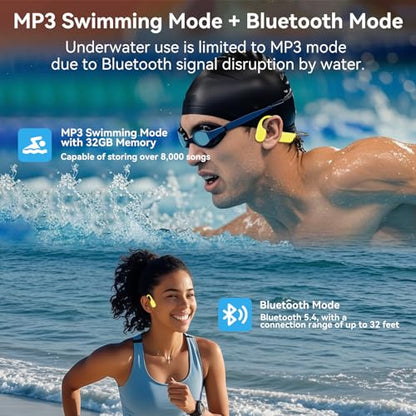Full-Coverage Liquid Silicone Swimming Headphones, IP68 Waterproof Underwater Headphones, Bluetooth 6.0&MP3 with 32GB Memory Card, Soft/Skin-Comfortable Open Ear Bone Conduction Swim Earbuds