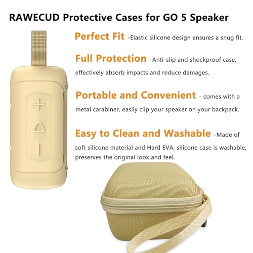 Protective Case for JBL Go 5 Portable Bluetooth Speaker | Accessories Hard Carrying Case and Silicone Cover with Metal Carabiner (Yellow Case) - color: Yellow Case