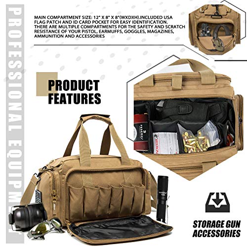 Range Bag | Gun Range Duffle Bag for Handguns and Ammo,USA Flag Patch Included. - color: Khaki
