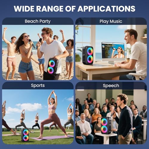 Bluetooth Speaker with 2 Wireless Microphones - Big Party Speaker for Adults Kids Karaoke with Lights - Portable Rechargeable Floorstanding Speakers Support TWS/AUX/USB/TF Card for Home Party Gift - size: 2 Mics