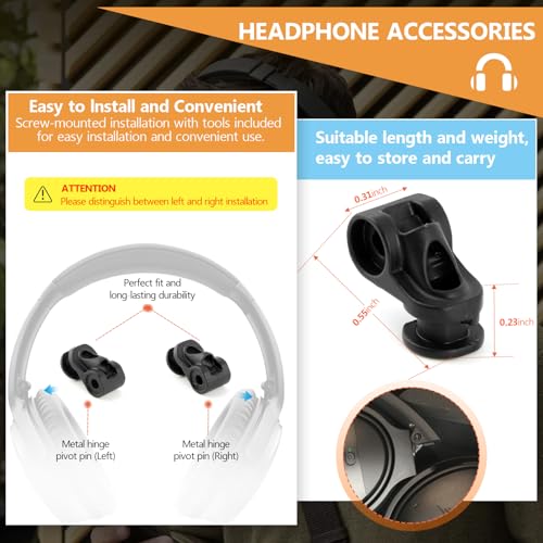 for QC35 Metal Hinge Swivel Replacement for Bose QuietComfort35 QC35/QC35 II/QC45/QC25 Hinge Swivel Metal Hinge Headphones Parts Accessories with Tool (Black)