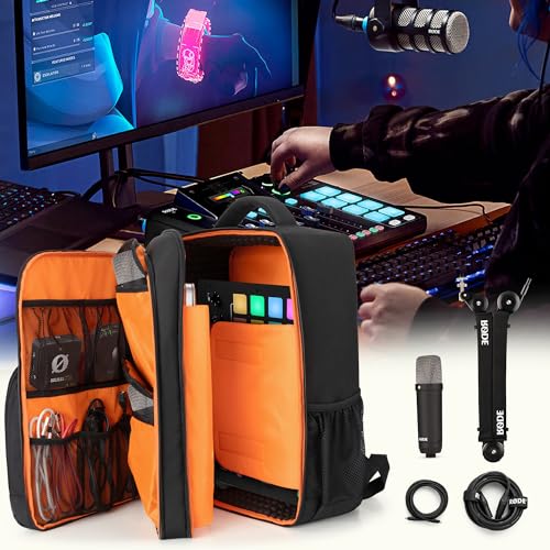 PGmoon Audio Mixer Travel Bag Compatible with RODECaster Pro/Pro II/RC Duo | DJ Mixer Backpack with Plenty of Pockets for Microphones, Cables & More Podcast Equipment (Patent Design)