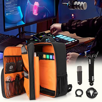 PGmoon Audio Mixer Travel Bag Compatible with RODECaster Pro/Pro II/RC Duo | DJ Mixer Backpack with Plenty of Pockets for Microphones, Cables & More Podcast Equipment (Patent Design)