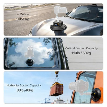 6" Electric Vacuum Suction Cup Camera Mount, ABS Car Mount for Camera/Action Camera/Phone, Heavy-Duty Vacuum Force for Car/Boat/Windshield/Window Mounts,Universal 1/4" Thread - size: 6"