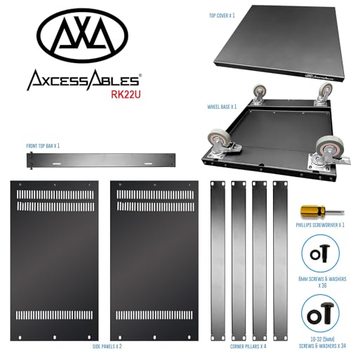 AxcessAbles 22U 19-Inch Rolling IT Server Rack 550LB Heavy Duty Open Frame with Removable Side Panels Large 3-Inch Locking Casters for Servers Networking and Rackmount Gear Includes 5mm and 6mm Screws - color: RK22U