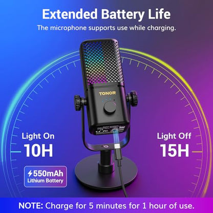 TONOR Gaming Microphone Compatible with Xbox, RGB Condenser Streaming Mic, Low Noise, Gain Control, One Tap Mute, Compatible with Capture Card, 200 cm/78inch Cable, Desktop Stand, Black, TCX3 Flow - color: Black, style: Microphone with Wireless Receiver
