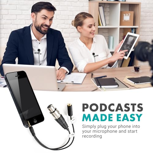 Movo TCB2 XLR Microphone to TRRS Smartphone Adapter with Headphone Jack - Compatible with iPhone and Android - XLR Female to 3.5mm Male Y Splitter