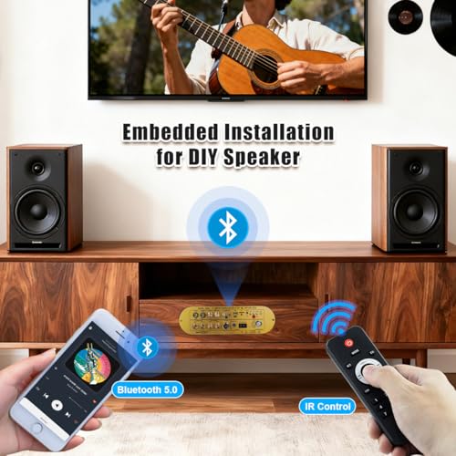 D900 2.1 Channel Bluetooth Receiver Amplifier 50W×2 + 100W Subwoofer, Hi-Res Audio Class D Amp with USB/AUX/USB Input, Bass Treble Control for Home Theater DIY Speakers