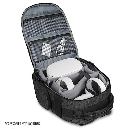 USA Gear VR Headset Backpack Travel Case Fits Meta Quest 3S, 3, 2, Controllers and Accessories - Virtual Reality Gaming Bag with Customizable Interior Dividers, Padded Backpack Straps (Black) - color: Black
