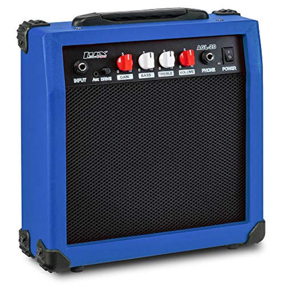 LyxPro Electric Guitar Amp 20 Watt Amplifier Built in Speaker Headphone Jack and Aux Input Includes Gain Bass Treble Volume and Grind - Blue - color: Blue, size: 20 Watt