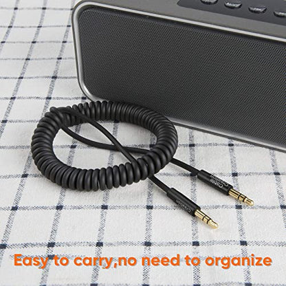 CableCreation 2-Pack 3.5mm Aux Cord (1-4FT), Coiled 3.5mm Audio Cable | Male to Male, 1/8 Auxiliary Stereo Aux Cable for Headphones, Car Stereos, Speaker, Laptops, iPad, Echo Dot, Black