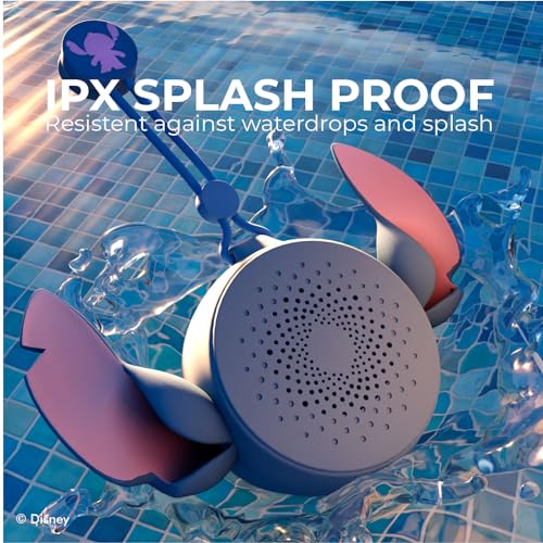 Disney Lilo and Stitch Bluetooth Shower Speaker with Suction Cup – IPX4 Rated Water Resistant Stitch Speaker for Shower, Baths| Up to 5 HRs Playtime, Built in Controls and Mic for Phone Calls