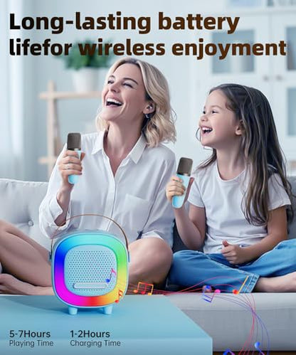 Kids Karaoke Machine Ages 3-12, Mini Wireless Microphones Bluetooth Speaker | LED Party Lights, Voice Changer, Duets, BT 5.3, Rechargeable Portable, Birthday Christmas Toys & Gifts for Boys & Girls - color: Blue - 1 Mic