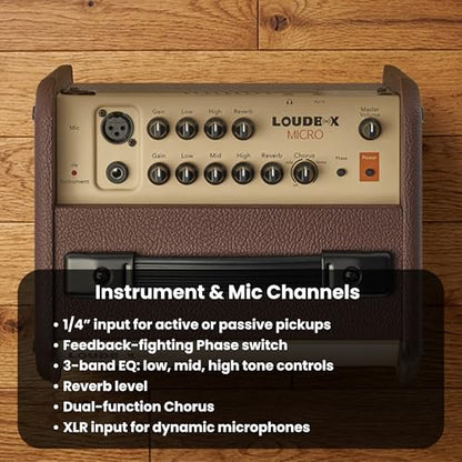 Fishman Loudbox Micro 40-Watt Acoustic Guitar Combo Amplifier Bundle with Gearlux XLR Cable, Instrument Cable, and Austin Bazaar Polishing Cloth - size: Micro 40W