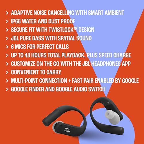 JBL Endurance Peak 4 - Cancelling Sport Earbuds - Black/Grey | Adaptive Noise Cancelling with Smart Ambient, IP68 water and dust proof, Secure fit with TwistLock design - color: Black/Grey