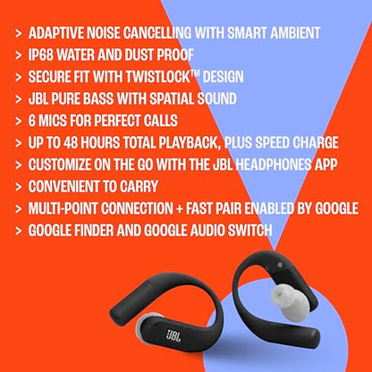 JBL Endurance Peak 4 - Cancelling Sport Earbuds - Black/Grey | Adaptive Noise Cancelling with Smart Ambient, IP68 water and dust proof, Secure fit with TwistLock design - color: Black/Grey