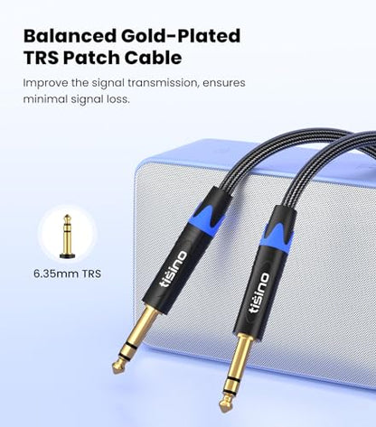 Tisino TRS Cable 1/4" Balanced Audio Cable Instrument Guitar Cable, 3.3 FT | 1/4" to 1/4" TRS Male to Male Stereo Balanced Cable for Guitar/Mixers/Amplifiers, Heavy Duty OFC Nylon-Braid Gold-plated - size: 3 feet