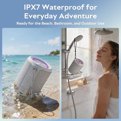 Portable Bluetooth Speaker, IPX7 Waterproof Wireless Speaker with 20W Loud Stereo Sound, 15H Playtime & Beat-Synced RGB Light, Small Outdoor Speaker for Shower, Pool, Beach,Hiking,Gifts(Gray) - color: Gray