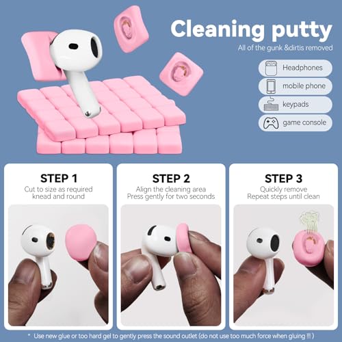 for AirPods Cleaning Kit with Cleaner Pen&Cleaning Putt-Pink | 48 Pack Multifunction Deep Cleaner Tool Headphones for Airpods Pro 4 3 2 1 Generation Phone Charging Port,Earbuds - color: PINK