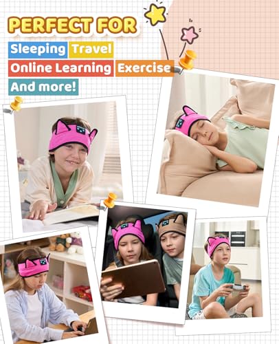 KIDSBAND Kids Headband Headphones, Baby Headphones, Wireless and Wired Playback 3.5 MM Jack for School, Foldable Adjustable Children Headset for Girls Boys,Kindle Tablet Cellphones Airplane Travel - color: RoseRed