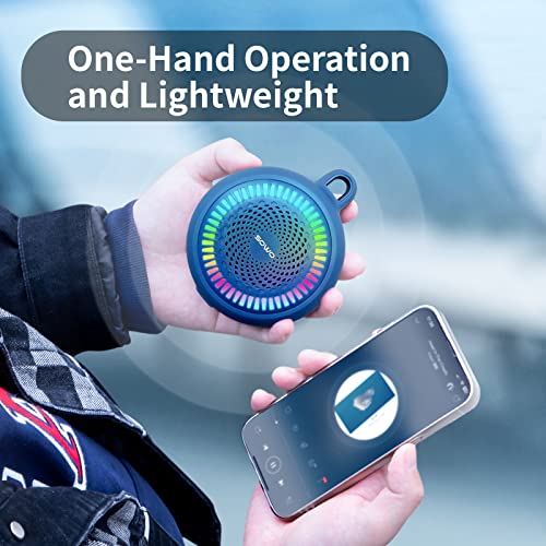 SOWO Shower Bluetooth Speaker Waterproof - Small Portable Wireless Clip Speaker with Louder Volume and Powerful Bass - Colorful Lights and 10H Playtime - Lightweight for Camping,Kayak,Boat - Blue | Louder Volume and Powerful Bass | Colorful Lights and 10H