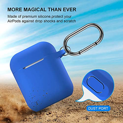 Compatible with AirPods Case Cover, Full Protective Silicone Skin Dust-Proof Designed for Apple AirPods 1st 2nd Generation with Keychain, Front LED Visible, Blue - color: C-Blue