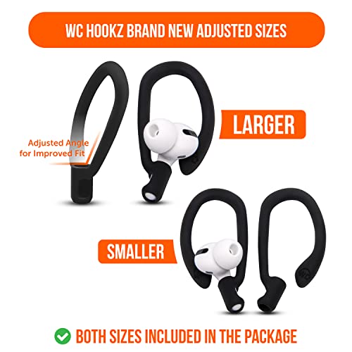 WC HookZ - Patented Upgraded Over Ear Hooks for AirPods Pro 1, 2 & AirPods 1, 2 & 3- Two Size Pairs Included in Package, Unique Left & Right Hook, Made by Wicked Cushions | Pitch Black - color: Black