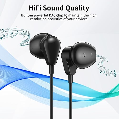 Jelanry 3.5mm Earbuds with Microphone Wired Headphones for Laptop PC, Black | Sport Headset for iPhone 6 6s Samsung A25 A15 S10 Laptop PC Chromebook Switch Airplanes Kindle Fire Kids School Students Gift - color: Black