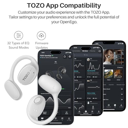 TOZO OpenEgo Open Ear Earbuds 80H Bluetooth 5.3 Headphones Sport Earbuds | Open Ear Structure with Earhooks, 32 EQ Modes, Digital LED Display,HD Clear Calls, Comfort Wear For Running, Travel, Office - color: Snow White