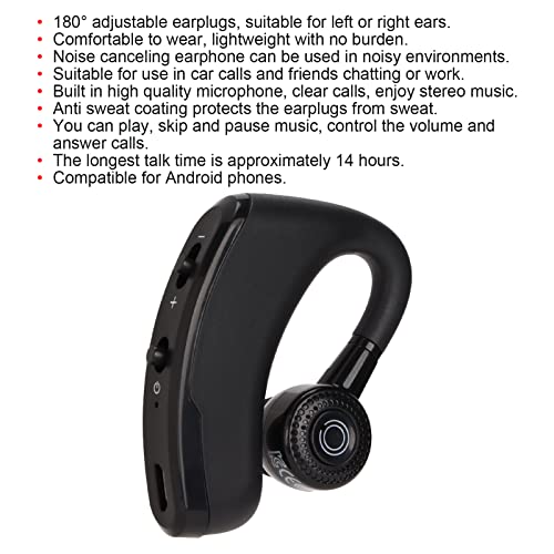 V9 Bluetooth Earpiece, Single Ear Hook Earphone, 14 Hours Talktime, Noise Cancelling Bluetooth Headset for Sports Driving Business