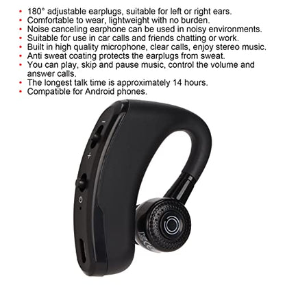 V9 Bluetooth Earpiece, Single Ear Hook Earphone, 14 Hours Talktime, Noise Cancelling Bluetooth Headset for Sports Driving Business