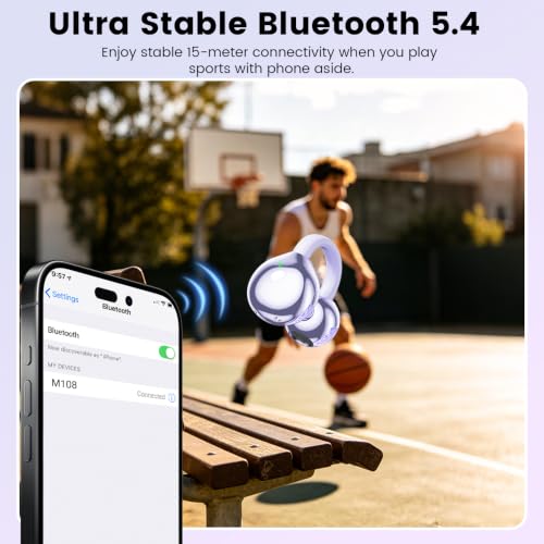 Open Ear Clip Headphones, Wireless Earbuds Bluetooth 5.4 The Over Ear Buds Earphones Built-in Mic with Ear Hooks, 36H Playtime,for iOS and Android (Purple) - color: Purple