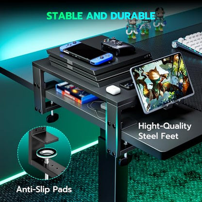 ARES WING Clamp-On 15" 3-in-1 Heavy Duty Desk Shelf Extender Black | Phone Headset holder Clamp Desk Extender Shelf,Desktop Organizer for Gaming and Office Accessories - size: 15“, style: with hooks