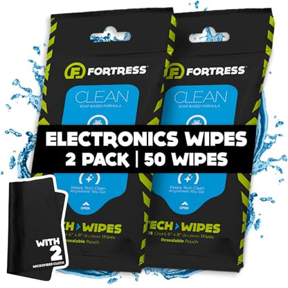 Fortress Electronic Wipes With Microfiber Cloth (25 ct, Pack of 2) Screen Cleaner Wipes for Tech - style: With Microfiber Cloth