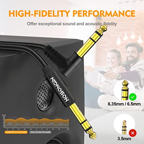 HOSONGIN 1/4 Inch TRS Instrument Cable 3.3 feet 2-Pack, Straight-to-Right Angle 6.35mm Male Stereo Audio Cord, Balanced Interconnect Line for Electric Guitar, Bass, Keyboard, Mixer, Amplifier, Speaker - size: 3.3 Feet, style: 1/4" TRS Stereo Cable