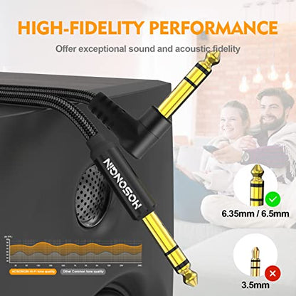 HOSONGIN 1/4 Inch TRS Instrument Cable 3.3 feet 2-Pack, Straight-to-Right Angle 6.35mm Male Stereo Audio Cord, Balanced Interconnect Line for Electric Guitar, Bass, Keyboard, Mixer, Amplifier, Speaker - size: 3.3 Feet, style: 1/4" TRS Stereo Cable